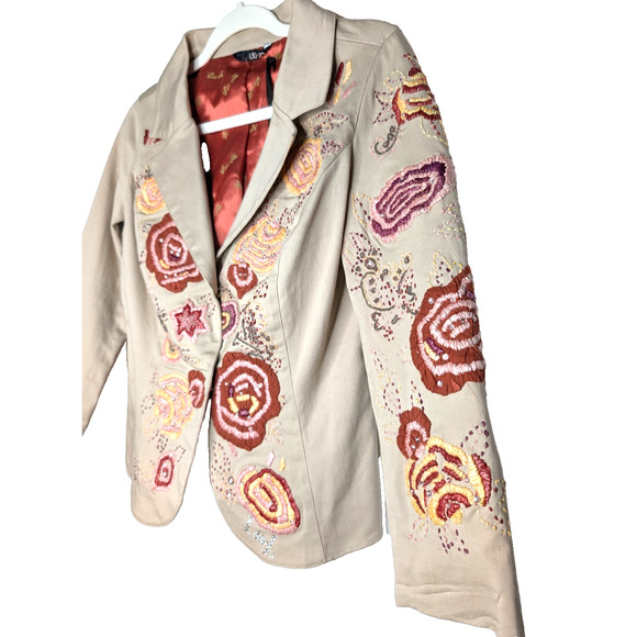 Liu Jo Y2K Boho Floral Embroidered Beaded Sequin Artsy Whimsical Khaki Jacket 10 - Picture 3 of 9